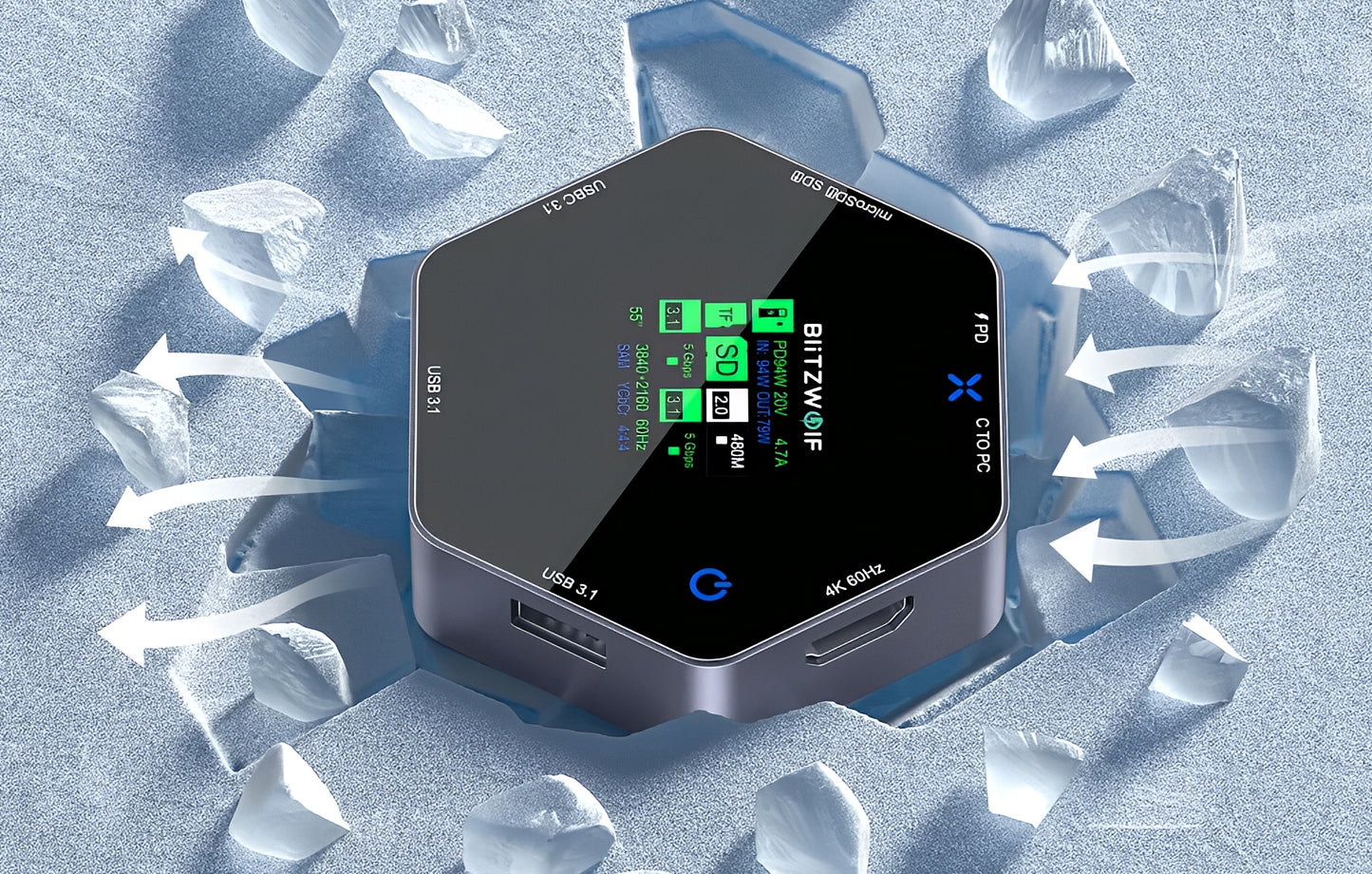 BlitzWolf BW-TH16 USB-C hub, 8 az 1-ben, szürke