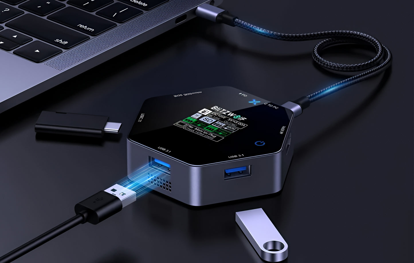 BlitzWolf BW-TH16 USB-C hub, 8 az 1-ben, szürke