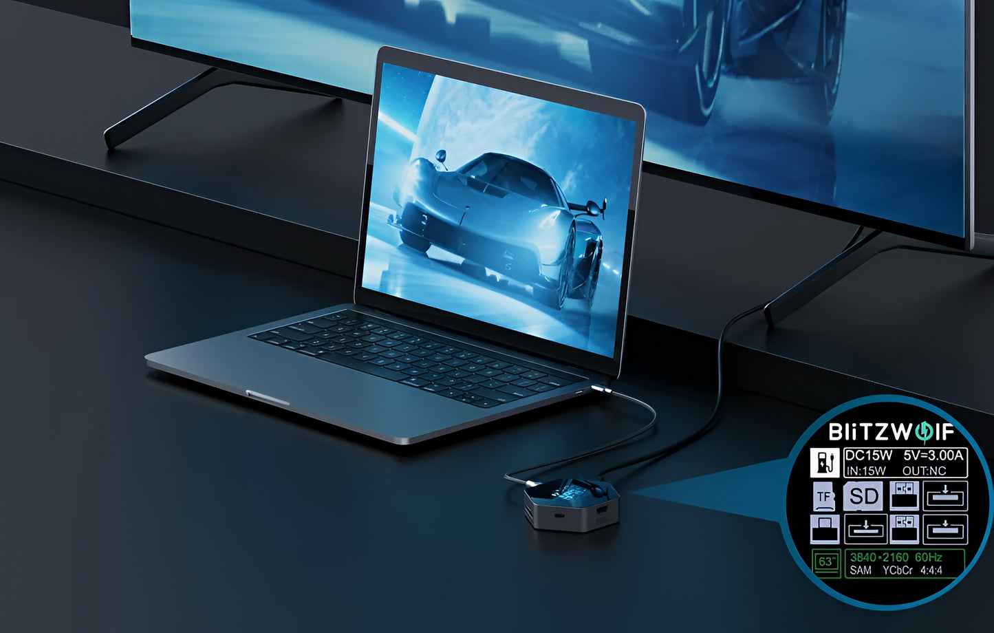 BlitzWolf BW-TH16 USB-C hub, 8 az 1-ben, szürke