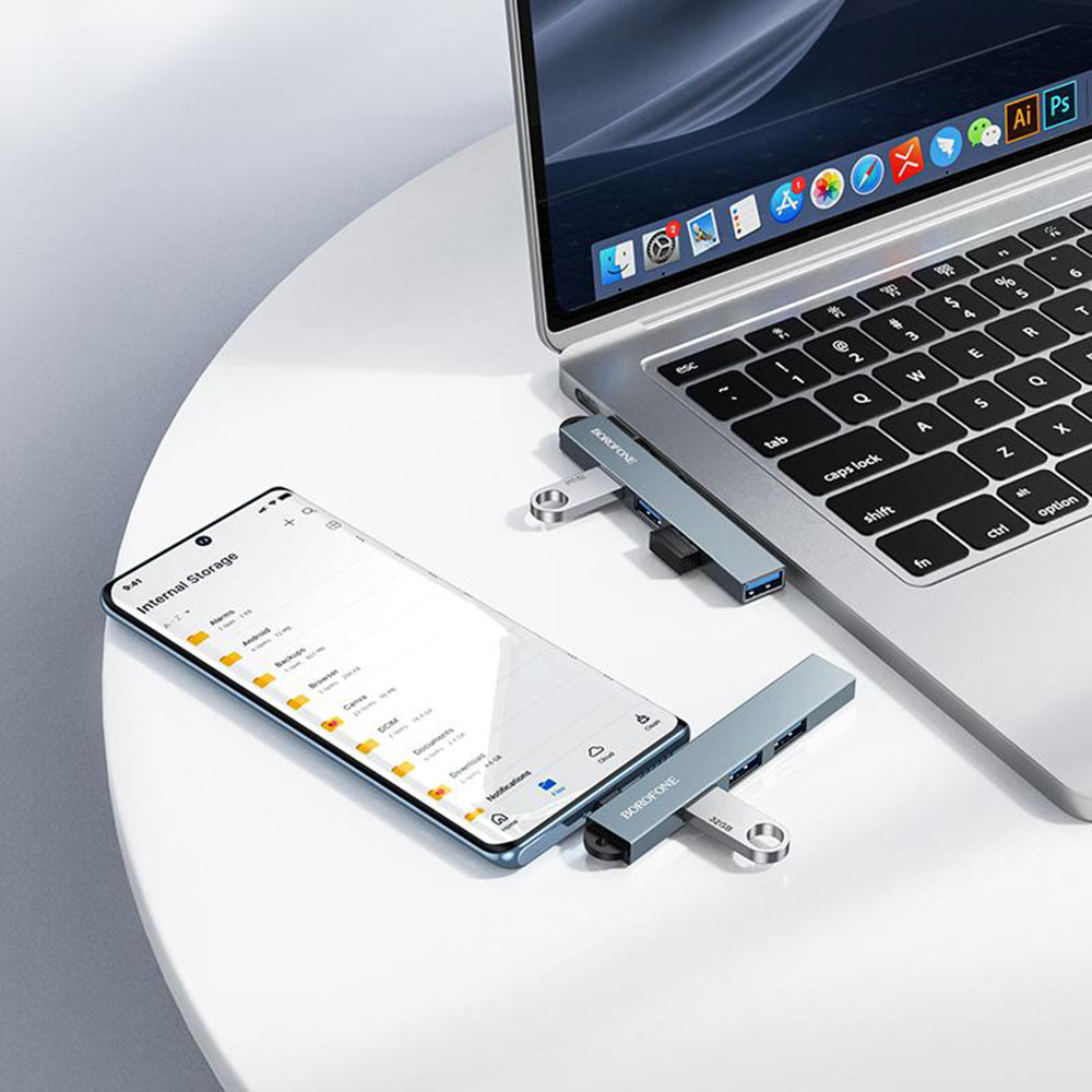 Borofone FH1A USB-C Hub, 4 az 1-ben, Szürke