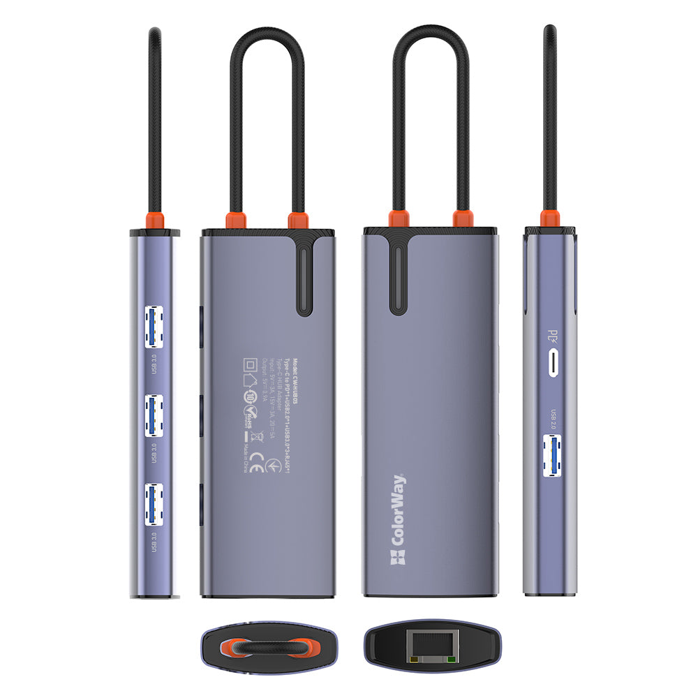 USB-C ColorWay CW-HUB03, 6in1, Ezüst