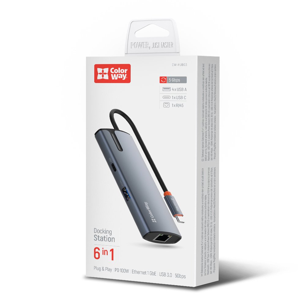 USB-C ColorWay CW-HUB03, 6in1, Ezüst