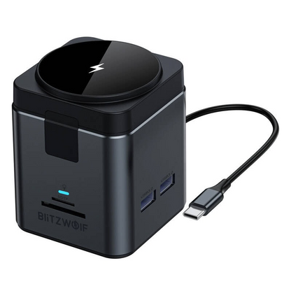 USB-C hub vezeték nélküli QI töltéssel BlitzWolf BW-TH17, 9 az 1-ben, fekete