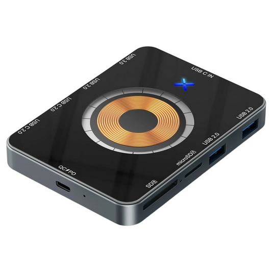 USB-C hub vezeték nélküli QI töltéssel OEM YC7209, 10 az 1-ben, szürke