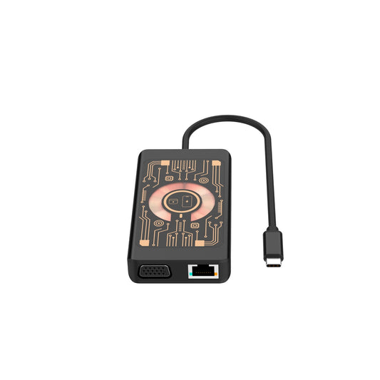 USB-C hub vezeték nélküli QI töltéssel Qualo QTPB5-HUB-18, 9in1, szürke