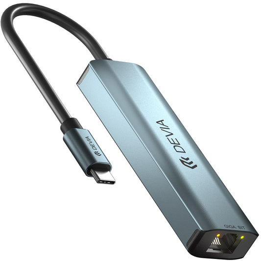 USB-C DEVIA EC621 hub, 3 x USB-A 3.0 - 1 x RJ45, szürke