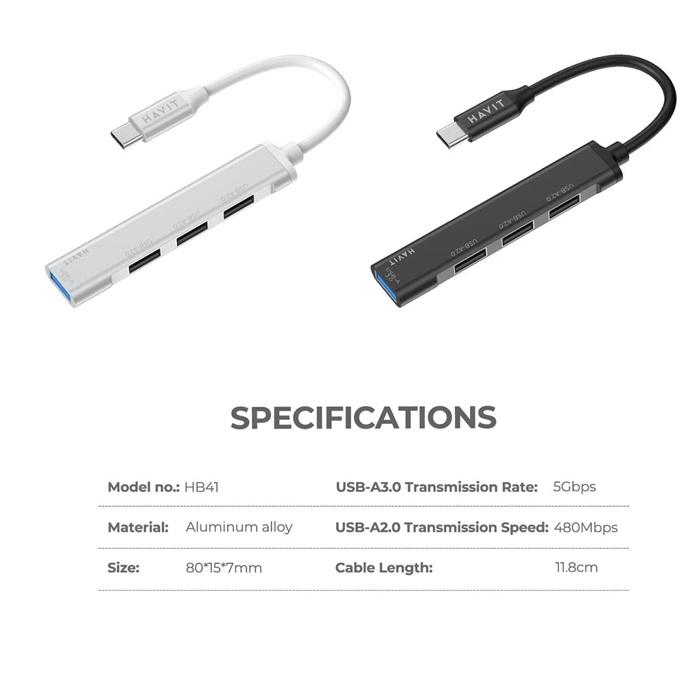 HAVIT HB41 USB-C Hub, 4in1, Ezüst