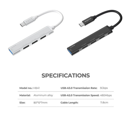 HAVIT HB41 USB-C Hub, 4in1, Ezüst