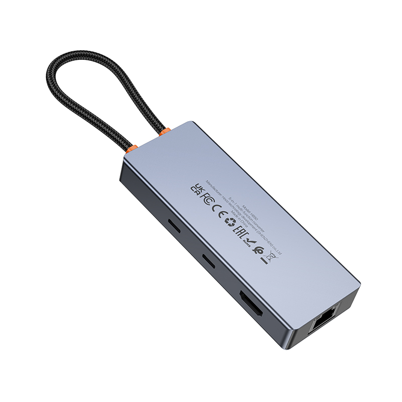 USB-C Hub HOCO HB52, 2 x USB-A 3.0 - 2 x USB-C - 1 x HDMI - 1 x RJ45 - 1 x SD - 1 x microSD, Szürke