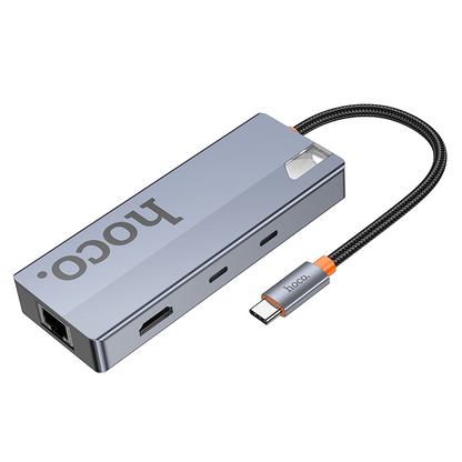USB-C Hub HOCO HB52, 2 x USB-A 3.0 - 2 x USB-C - 1 x HDMI - 1 x RJ45 - 1 x SD - 1 x microSD, Szürke