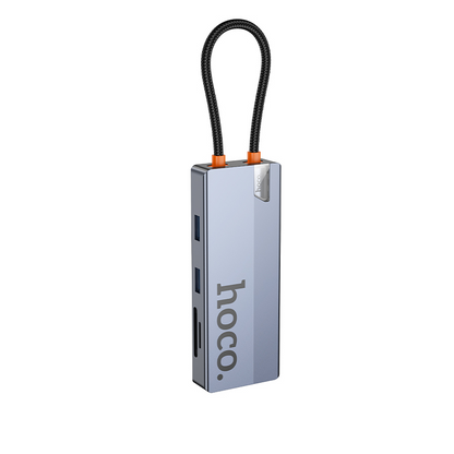 USB-C Hub HOCO HB52, 2 x USB-A 3.0 - 2 x USB-C - 1 x HDMI - 1 x RJ45 - 1 x SD - 1 x microSD, Szürke