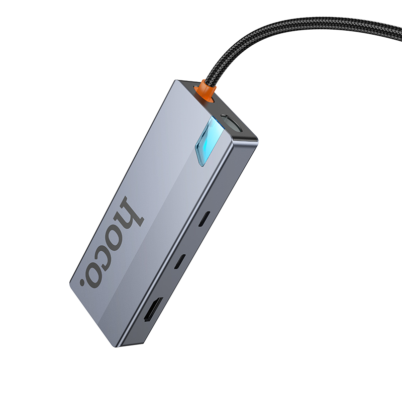 USB-C Hub HOCO HB52, 2 x USB-A 3.0 - 2 x USB-C - 1 x HDMI - 1 x RJ45 - 1 x SD - 1 x microSD, Szürke