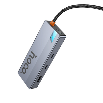 USB-C Hub HOCO HB52, 2 x USB-A 3.0 - 2 x USB-C - 1 x HDMI - 1 x RJ45 - 1 x SD - 1 x microSD, Szürke