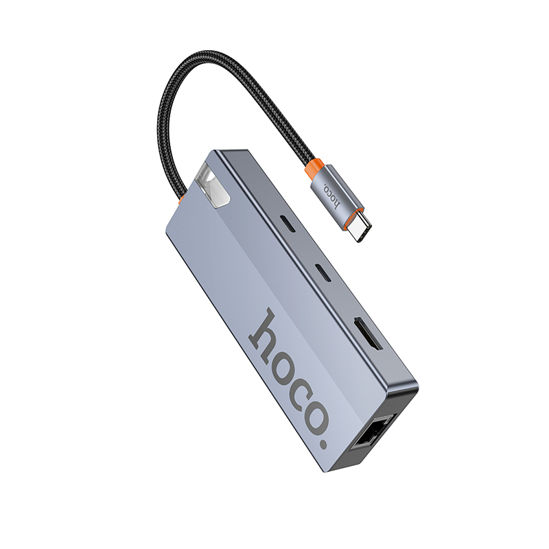 USB-C Hub HOCO HB52, 2 x USB-A 3.0 - 2 x USB-C - 1 x HDMI - 1 x RJ45 - 1 x SD - 1 x microSD, Szürke