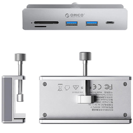 Orico MH5PC Clamp USB-C hub, 2 x USB-A 3.2 - 1 x USB-C - 1 x SD - 1 x microSD, ezüst