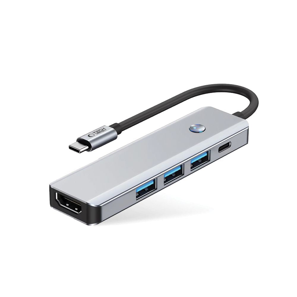 Hub USB-C Tech-Protect HB01, 1 x USB-A 3.0 - 2 x USB-A - 1 x USB-C - 1 x HDMI, Szürke