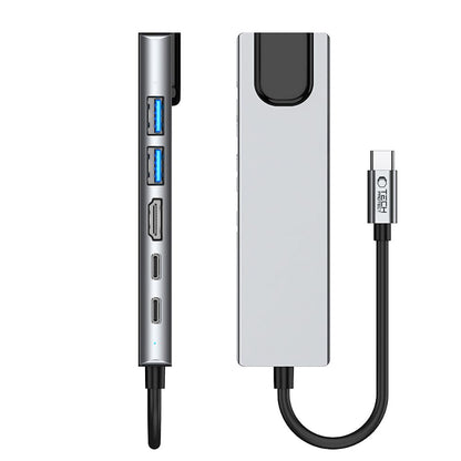 Hub USB-C Tech-Protect HB02, 1 x USB-A 3.0 - 1 x USB-A - 2 x USB-C - 1 x HDMI - 1 x RJ45, Szürke