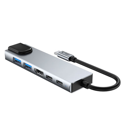 Hub USB-C Tech-Protect HB02, 1 x USB-A 3.0 - 1 x USB-A - 2 x USB-C - 1 x HDMI - 1 x RJ45, Szürke