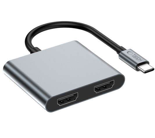 Tech-Protect HB08 USB-C Hub, 1 x USB-A - 1 x USB-C - 2 x HDMI, Szürke