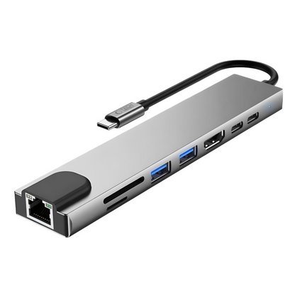 Tech-Protect HB09 USB-C hub, 2 x USB-A 3.0 - 2 x USB-C - 1 x HDMI - 1 x RJ45 - 1 x SD - 1 x microSD, Szürke