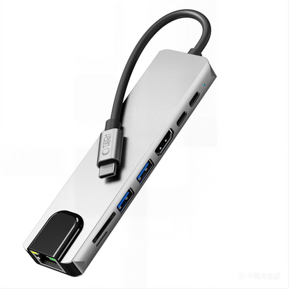 Tech-Protect HB09 USB-C hub, 2 x USB-A 3.0 - 2 x USB-C - 1 x HDMI - 1 x RJ45 - 1 x SD - 1 x microSD, Szürke