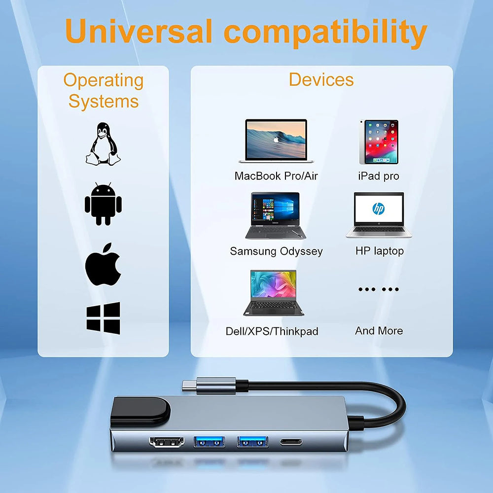 USB-C Techsuit H1 NetBridge, 5in1, Szürke