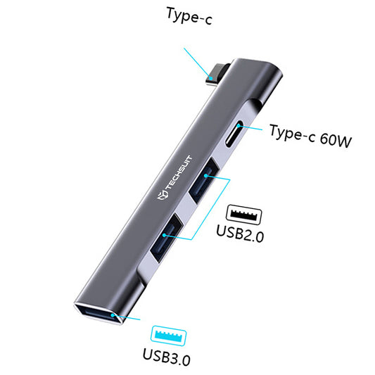 Hub USB-C Techsuit H12 ZenithDock, 4in1, Szürke