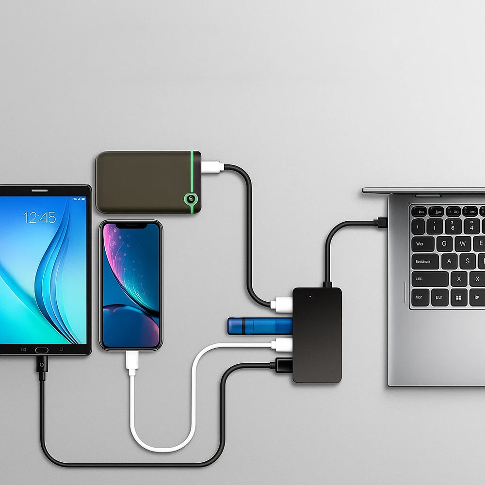 Hub USB-C Techsuit H16 QuantumNode, 4in1, Fekete