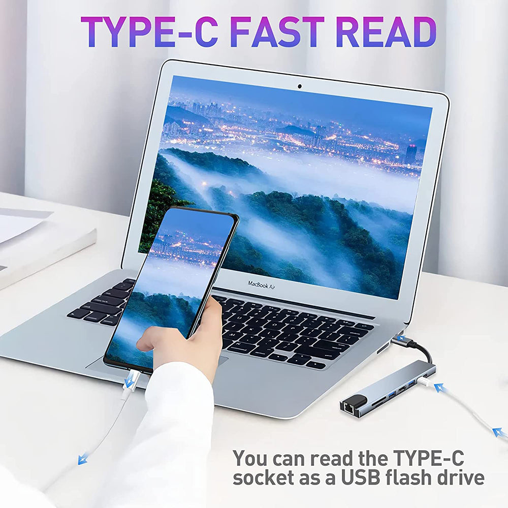 USB-C Techsuit H2 NetBridge Hub, 8in1, Szürke