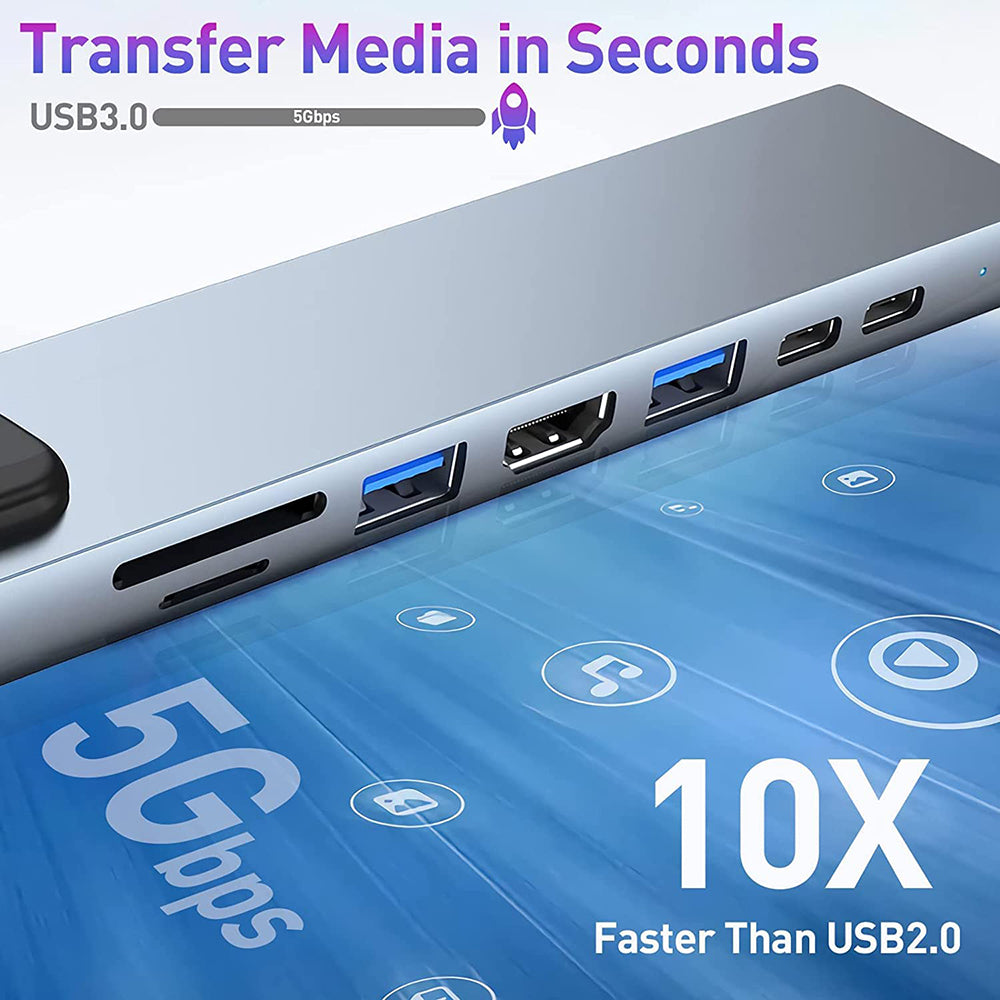 USB-C Techsuit H2 NetBridge Hub, 8in1, Szürke