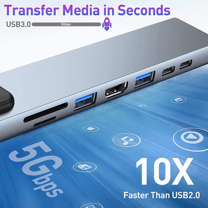 USB-C Techsuit H2 NetBridge Hub, 8in1, Szürke