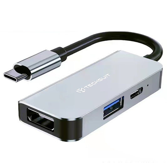 USB-C Techsuit H4 TurboChargeX, 3in1, Szürke Hub