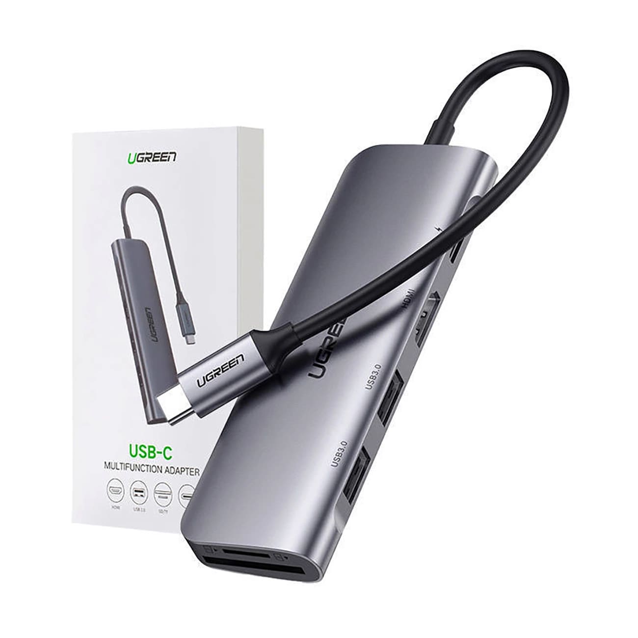 Hub USB-C UGREEN CM195 (15214), 2 x USB-A 3.0 - 1 x USB-C - 1 x HDMI - 1 x SD - 1 x microSD, Szürke