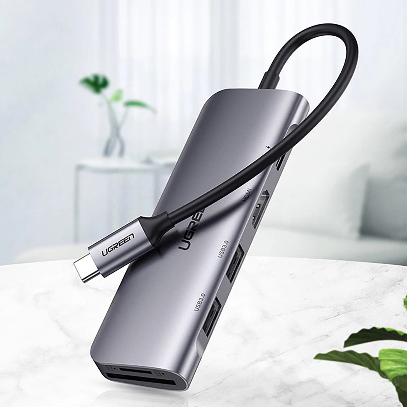 Hub USB-C UGREEN CM195 (15214), 2 x USB-A 3.0 - 1 x USB-C - 1 x HDMI - 1 x SD - 1 x microSD, Szürke