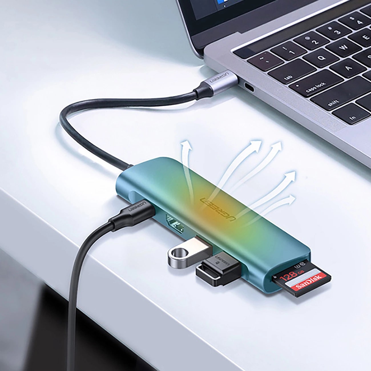 Hub USB-C UGREEN CM195 (15214), 2 x USB-A 3.0 - 1 x USB-C - 1 x HDMI - 1 x SD - 1 x microSD, Szürke