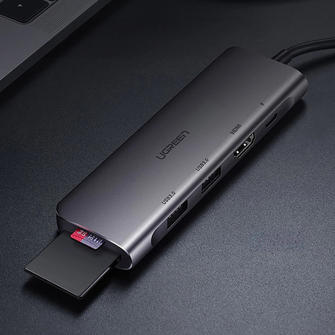 Hub USB-C UGREEN CM195 (15214), 2 x USB-A 3.0 - 1 x USB-C - 1 x HDMI - 1 x SD - 1 x microSD, Szürke