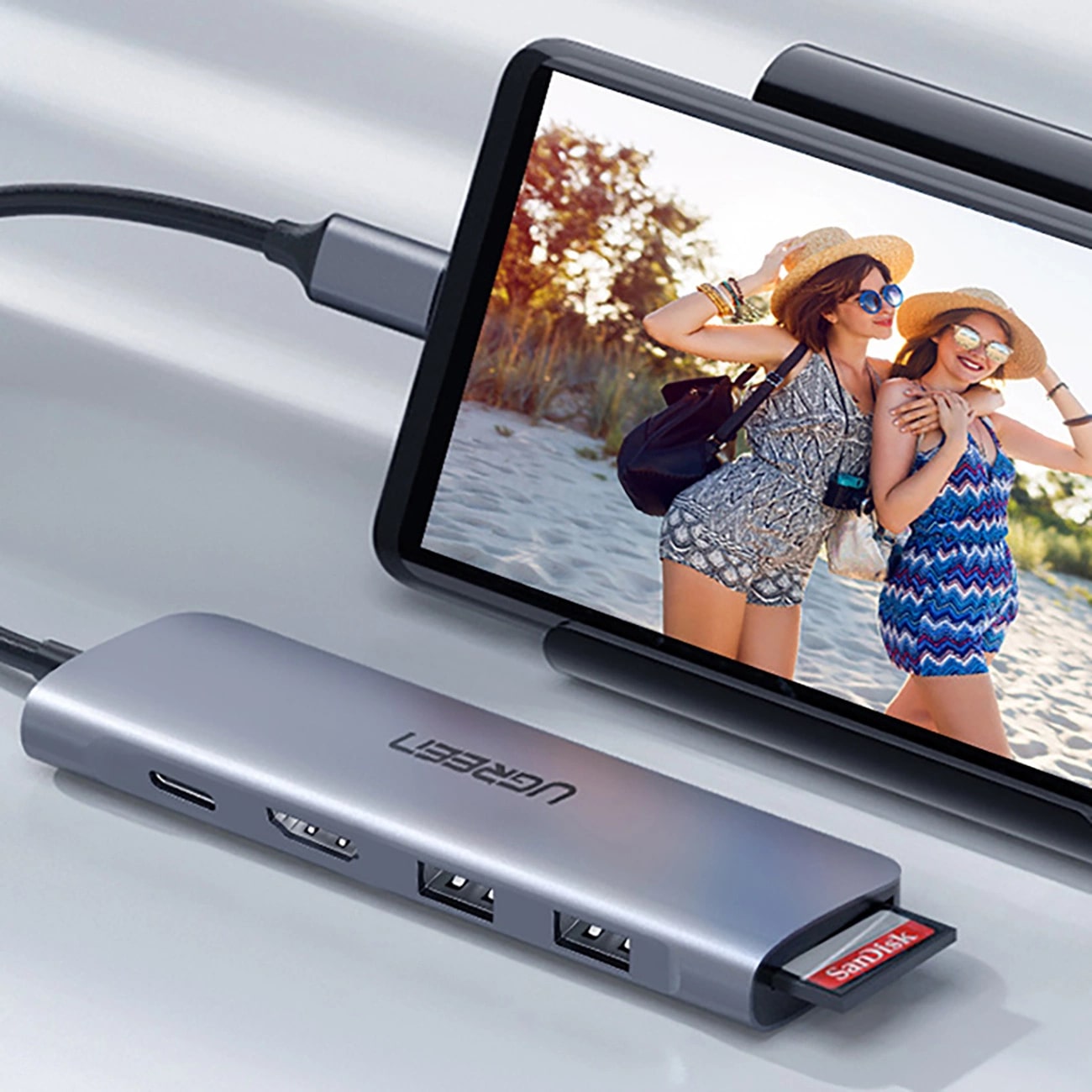Hub USB-C UGREEN CM195 (15214), 2 x USB-A 3.0 - 1 x USB-C - 1 x HDMI - 1 x SD - 1 x microSD, Szürke