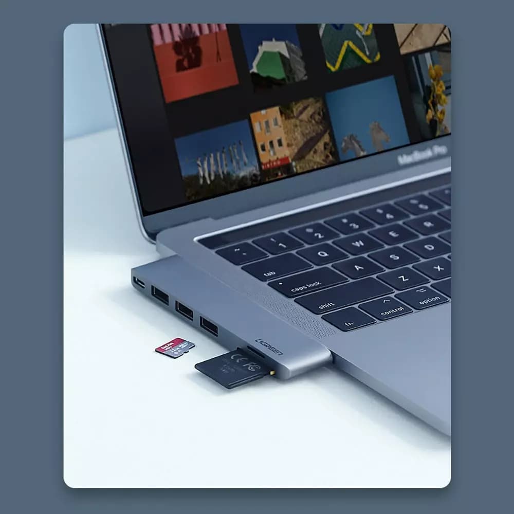 UGREEN CM251 USB-C hub Apple MacBook Pro / Air készülékhez, 3 x USB-A 3.0 - 1 x USB-C - 1 x SD - 1 x microSD, Szürke