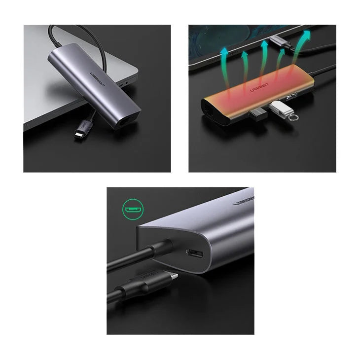 UGREEN CM252 USB-C Hub, 3 x USB-A 3.0 - 1 x USB-C - RJ45, Szürke