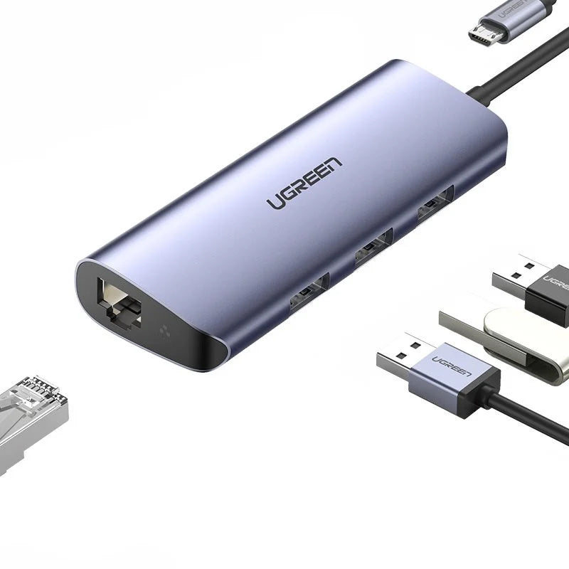 UGREEN CM252 USB-C Hub, 3 x USB-A 3.0 - 1 x USB-C - RJ45, Szürke