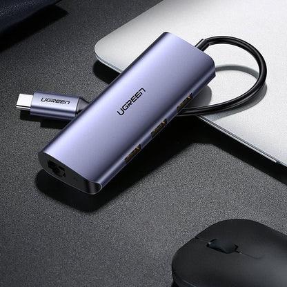 UGREEN CM252 USB-C Hub, 3 x USB-A 3.0 - 1 x USB-C - RJ45, Szürke