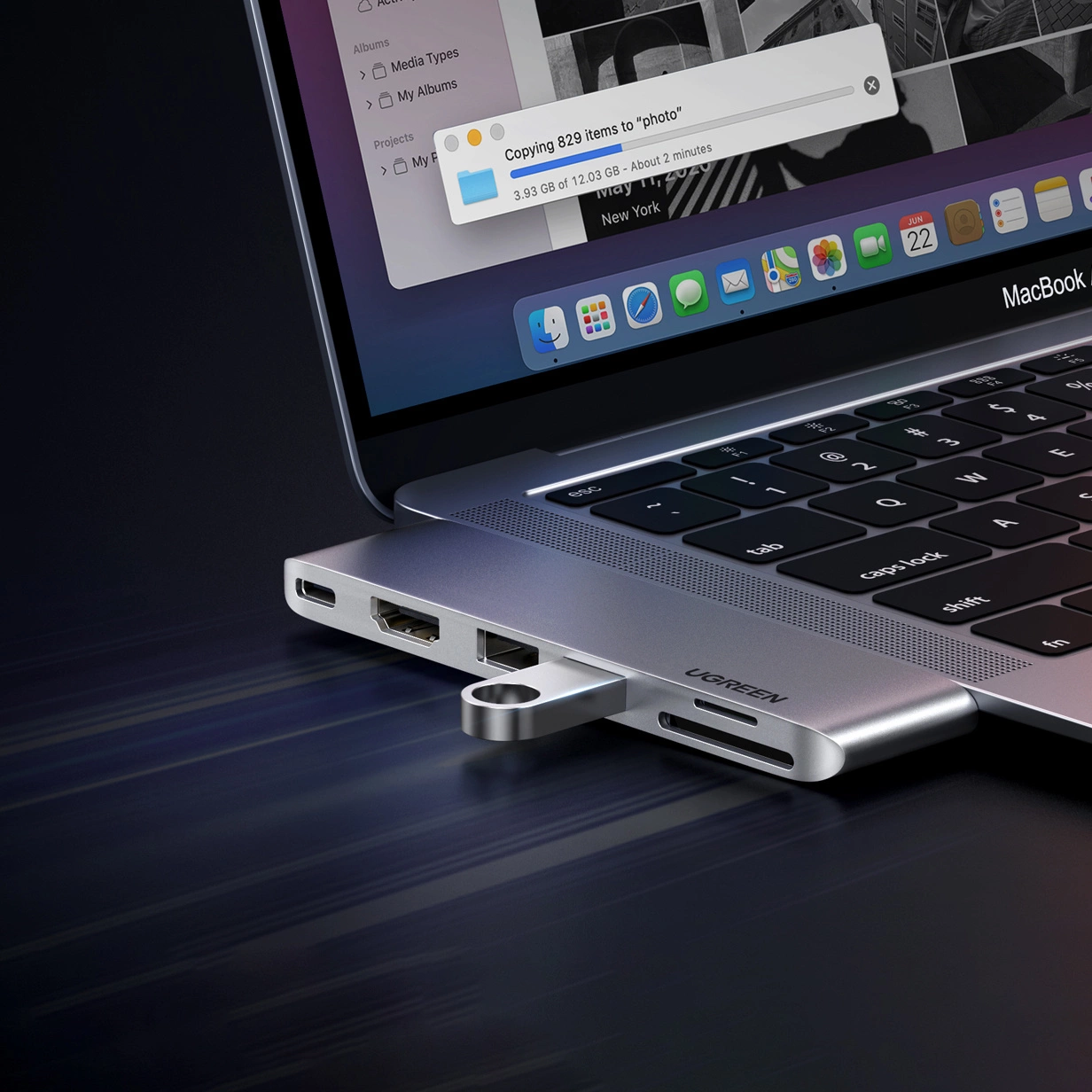 UGREEN CM380 USB-C hub (80856) Apple MacBook Pro / Air sorozathoz, 2 x USB-A 3.0 - 1 x USB-C - 1 x HDMI - 1 x SD - 1 x microSD
