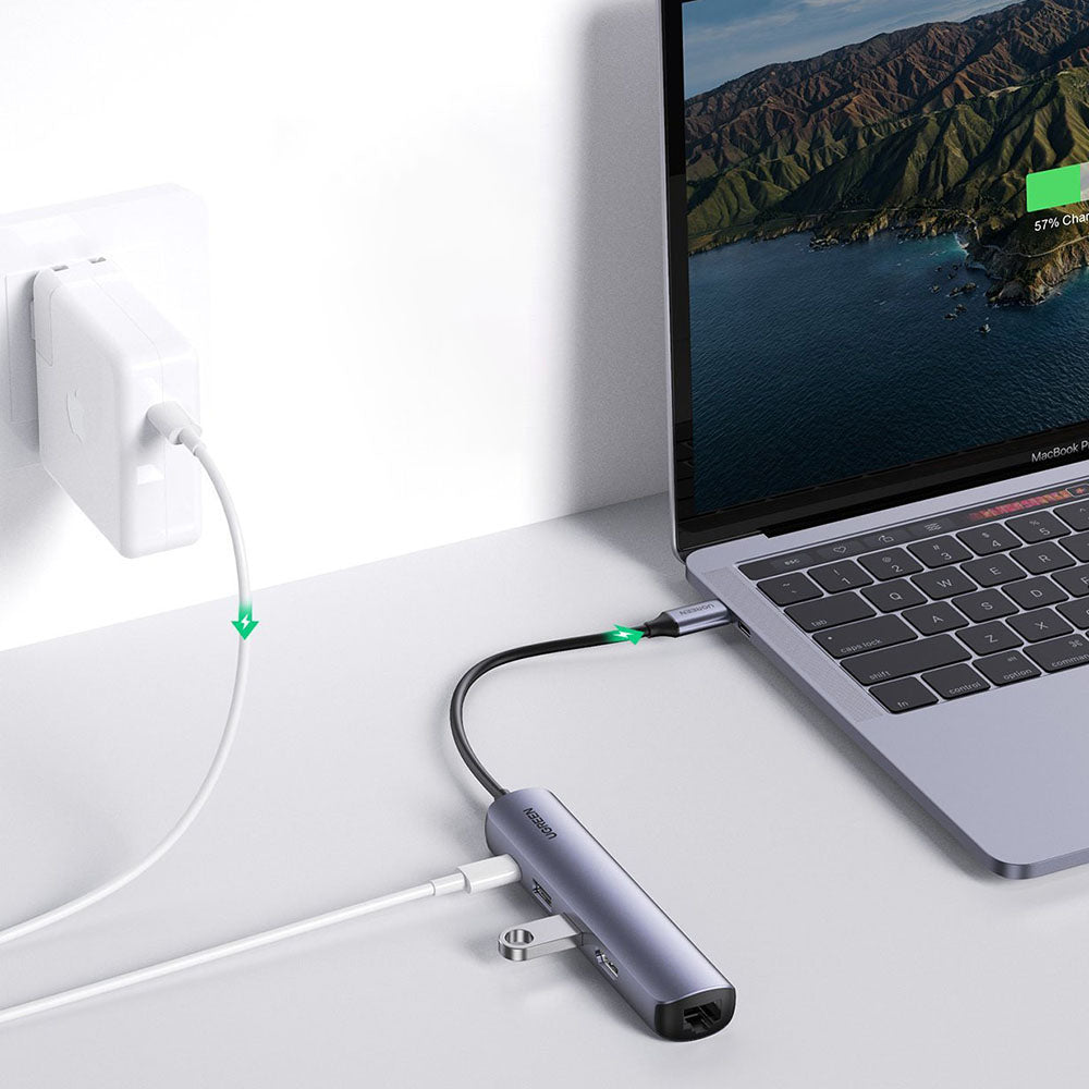 UGREEN CM418 (10919) USB-C hub, 2 x USB-A 3.0 - 1 x USB-C - 1 x HDMI - 1 x RJ45, szürke