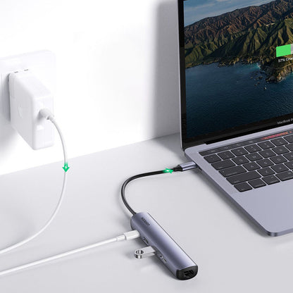 UGREEN CM418 (10919) USB-C hub, 2 x USB-A 3.0 - 1 x USB-C - 1 x HDMI - 1 x RJ45, szürke