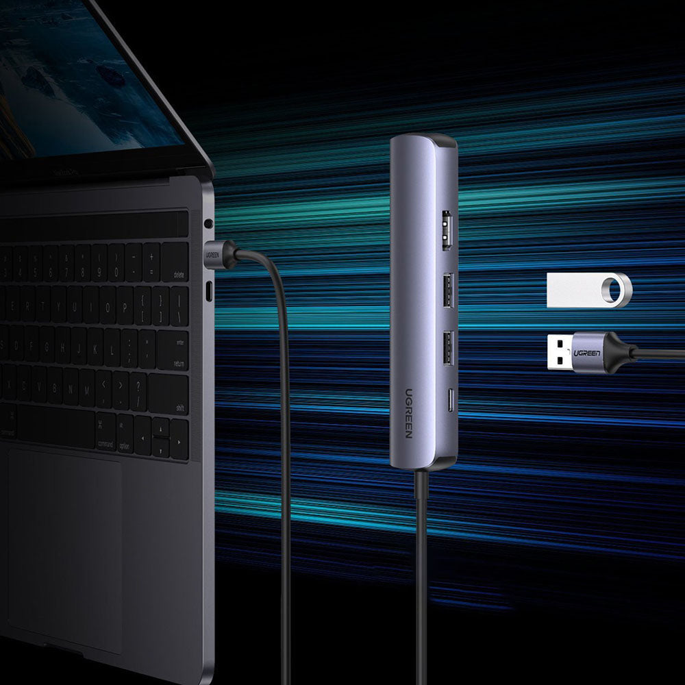 UGREEN CM418 (10919) USB-C hub, 2 x USB-A 3.0 - 1 x USB-C - 1 x HDMI - 1 x RJ45, szürke
