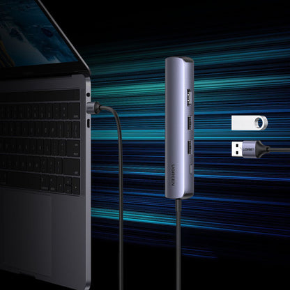 UGREEN CM418 (10919) USB-C hub, 2 x USB-A 3.0 - 1 x USB-C - 1 x HDMI - 1 x RJ45, szürke