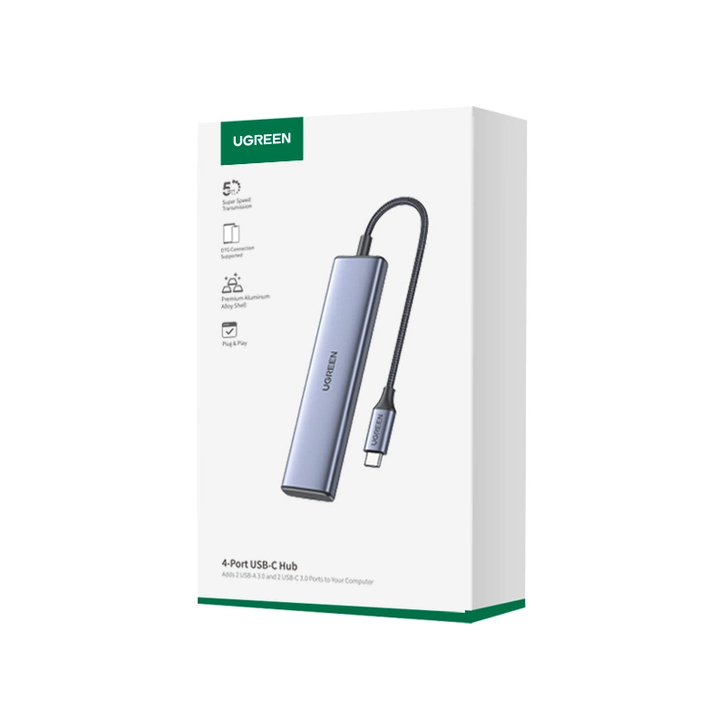 UGREEN CM473 USB-C hub, 2 x USB-A 3.0 - 2 x USB-C, 0,20 cm, Szürke