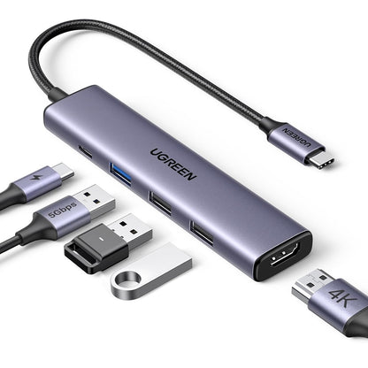 Hub USB-C UGREEN CM478, 1 x USB-A 3.0 - 2 x USB-A - 1 x USB-C - 1 x HDMI, Szürke