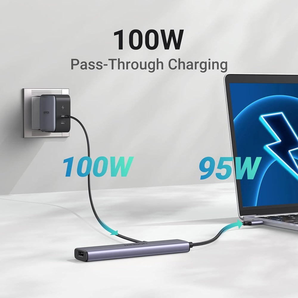 Hub USB-C UGREEN CM478, 1 x USB-A 3.0 - 2 x USB-A - 1 x USB-C - 1 x HDMI, Szürke