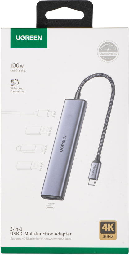 Hub USB-C UGREEN CM478, 1 x USB-A 3.0 - 2 x USB-A - 1 x USB-C - 1 x HDMI, Szürke